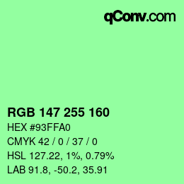 Color code: RGB 147 255 160 | qconv.com