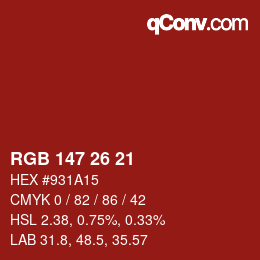 Color code: RGB 147 26 21 | qconv.com