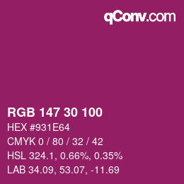 Código de color: RGB 147 30 100 | qconv.com