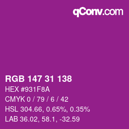 Color code: RGB 147 31 138 | qconv.com