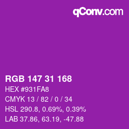 Color code: RGB 147 31 168 | qconv.com