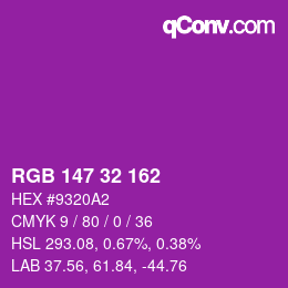 Color code: RGB 147 32 162 | qconv.com
