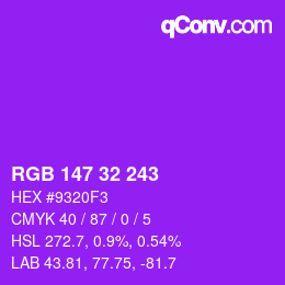 Color code: RGB 147 32 243 | qconv.com