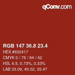 カラーコード: RGB 147 36.8 23.4 | qconv.com