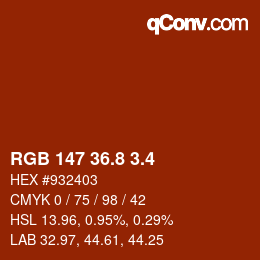 カラーコード: RGB 147 36.8 3.4 | qconv.com