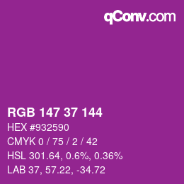 Color code: RGB 147 37 144 | qconv.com