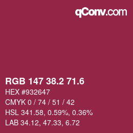 カラーコード: RGB 147 38.2 71.6 | qconv.com