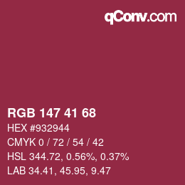 Color code: RGB 147 41 68 | qconv.com