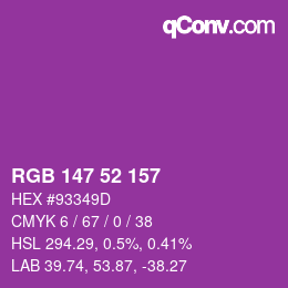 カラーコード: RGB 147 52 157 | qconv.com