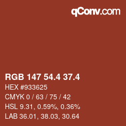 カラーコード: RGB 147 54.4 37.4 | qconv.com