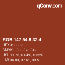 カラーコード: RGB 147 54.8 32.4 | qconv.com