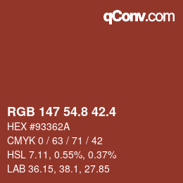 カラーコード: RGB 147 54.8 42.4 | qconv.com