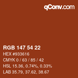 Color code: RGB 147 54 22 | qconv.com