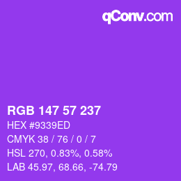 Color code: RGB 147 57 237 | qconv.com