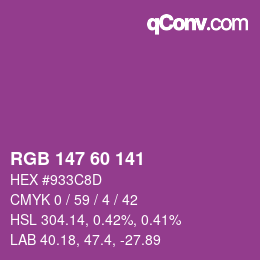 Color code: RGB 147 60 141 | qconv.com