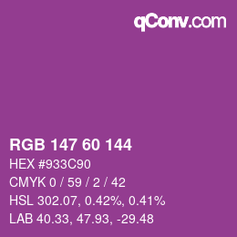 カラーコード: RGB 147 60 144 | qconv.com
