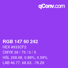 Color code: RGB 147 60 242 | qconv.com