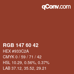 颜色代码: RGB 147 60 42 | qconv.com