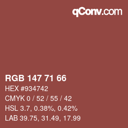 Color code: RGB 147 71 66 | qconv.com
