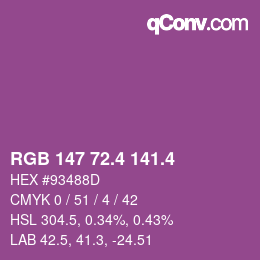 カラーコード: RGB 147 72.4 141.4 | qconv.com