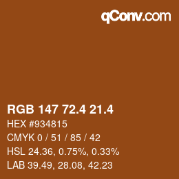 カラーコード: RGB 147 72.4 21.4 | qconv.com