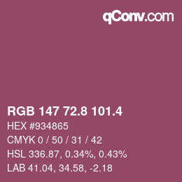 カラーコード: RGB 147 72.8 101.4 | qconv.com