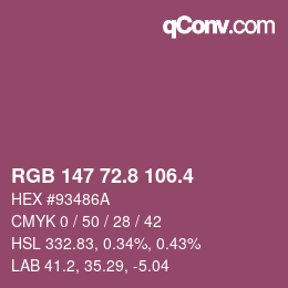 カラーコード: RGB 147 72.8 106.4 | qconv.com