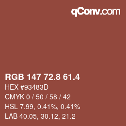 カラーコード: RGB 147 72.8 61.4 | qconv.com