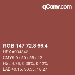 カラーコード: RGB 147 72.8 66.4 | qconv.com