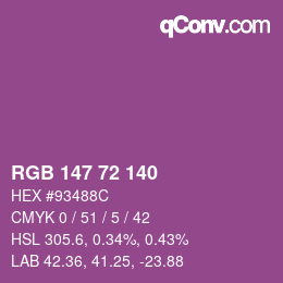 カラーコード: RGB 147 72 140 | qconv.com