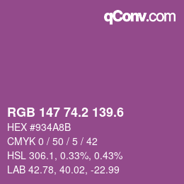 カラーコード: RGB 147 74.2 139.6 | qconv.com