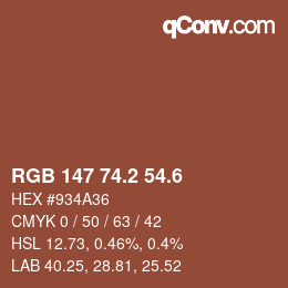 カラーコード: RGB 147 74.2 54.6 | qconv.com