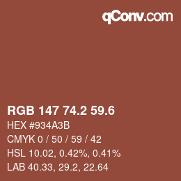 カラーコード: RGB 147 74.2 59.6 | qconv.com