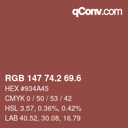 カラーコード: RGB 147 74.2 69.6 | qconv.com
