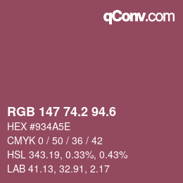 カラーコード: RGB 147 74.2 94.6 | qconv.com