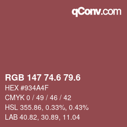 カラーコード: RGB 147 74.6 79.6 | qconv.com