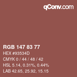 颜色代码: RGB 147 83 77 | qconv.com