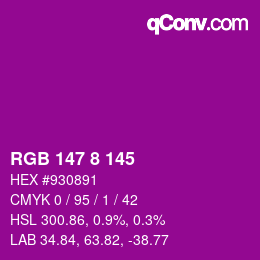 颜色代码: RGB 147 8 145 | qconv.com