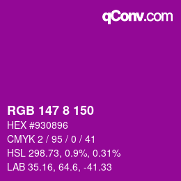 颜色代码: RGB 147 8 150 | qconv.com