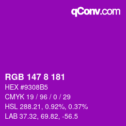 颜色代码: RGB 147 8 181 | qconv.com