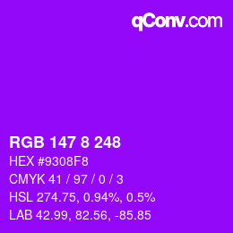 Color code: RGB 147 8 248 | qconv.com