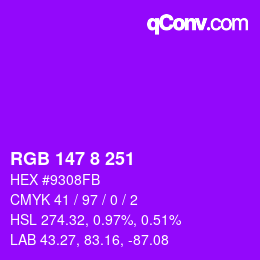 Color code: RGB 147 8 251 | qconv.com