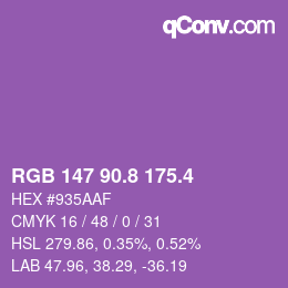 カラーコード: RGB 147 90.8 175.4 | qconv.com