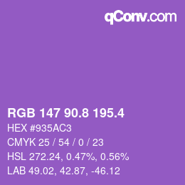 カラーコード: RGB 147 90.8 195.4 | qconv.com