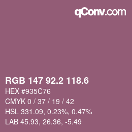カラーコード: RGB 147 92.2 118.6 | qconv.com