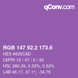 カラーコード: RGB 147 92.2 173.6 | qconv.com