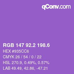 カラーコード: RGB 147 92.2 198.6 | qconv.com