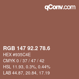 カラーコード: RGB 147 92.2 78.6 | qconv.com