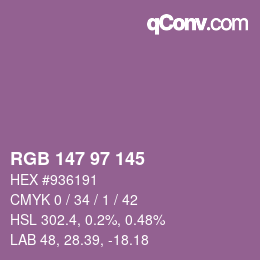 Color code: RGB 147 97 145 | qconv.com