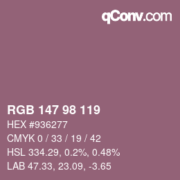 颜色代码: RGB 147 98 119 | qconv.com